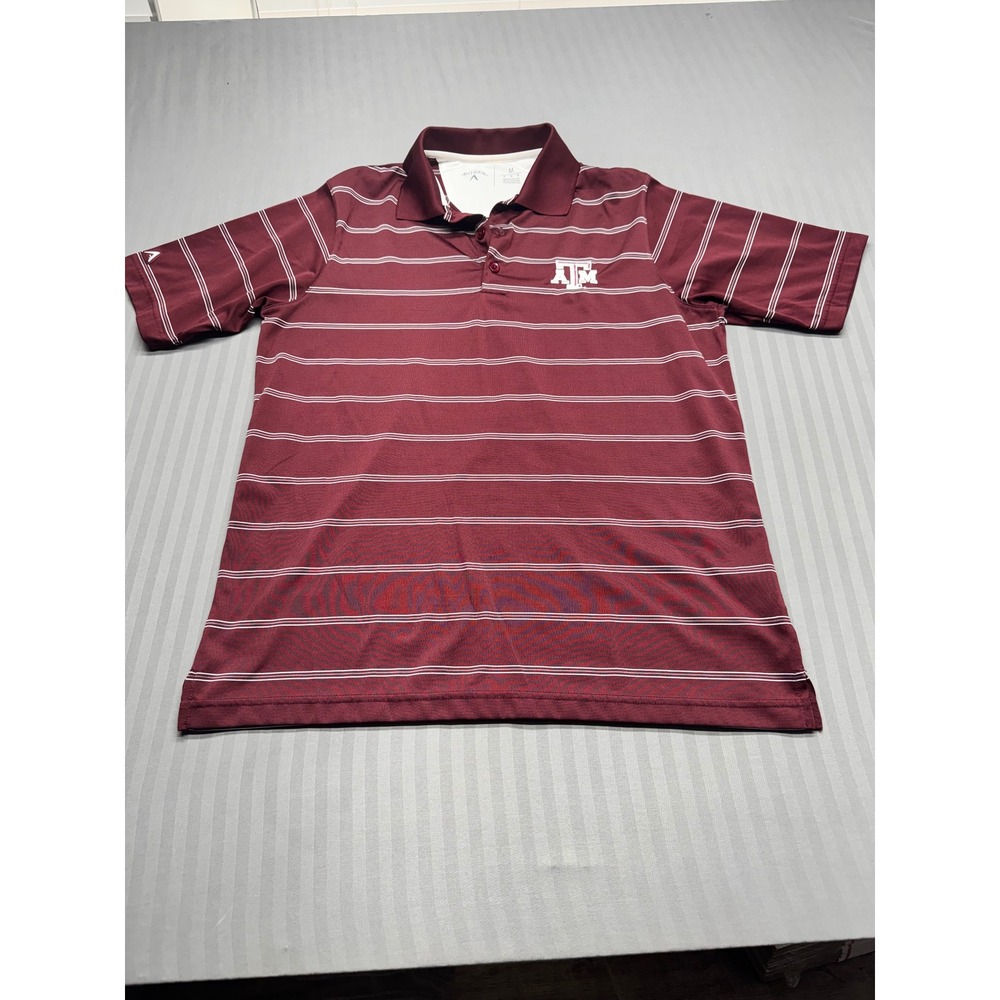 Antigua Texas A&M Aggies Polo Shirt Mens Medium Maroon Striped Performance Golf